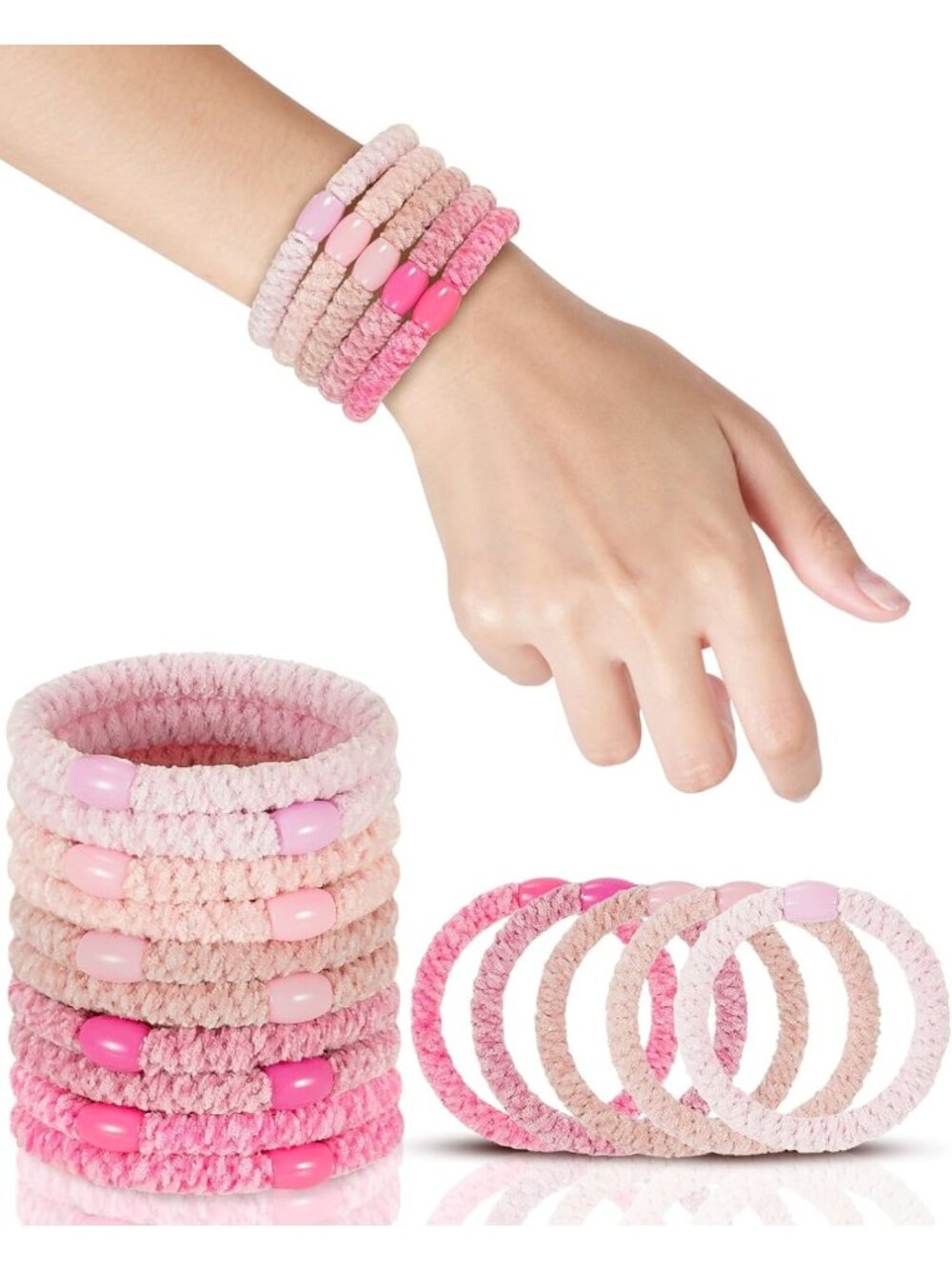 Thick Hair Ponytail Holders - 10 Pcs Braided Hair Ties in Pink for All Styles